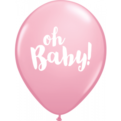 5 x Oh Baby Pink Latex Balloons (2 - 3 Days float time)