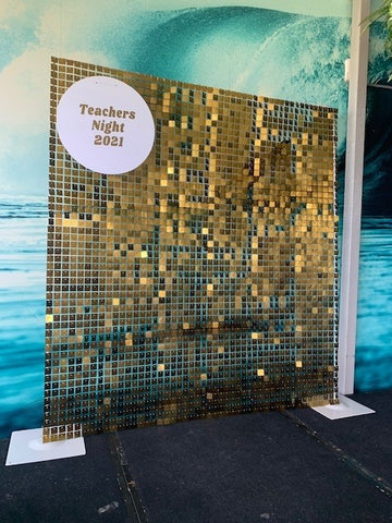 Gold Shimmer Wall plus Personalised Disc Hire