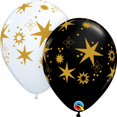 5 x Black & White Stars Latex Balloons