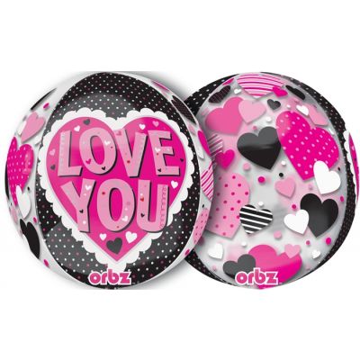 I love You Pink & Black Orbz Balloon