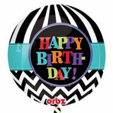 Happy Birthday Black Stripes Orbz Balloon
